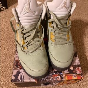 Jordan High-Top Sneakers in Mint Green and Pale Yellow